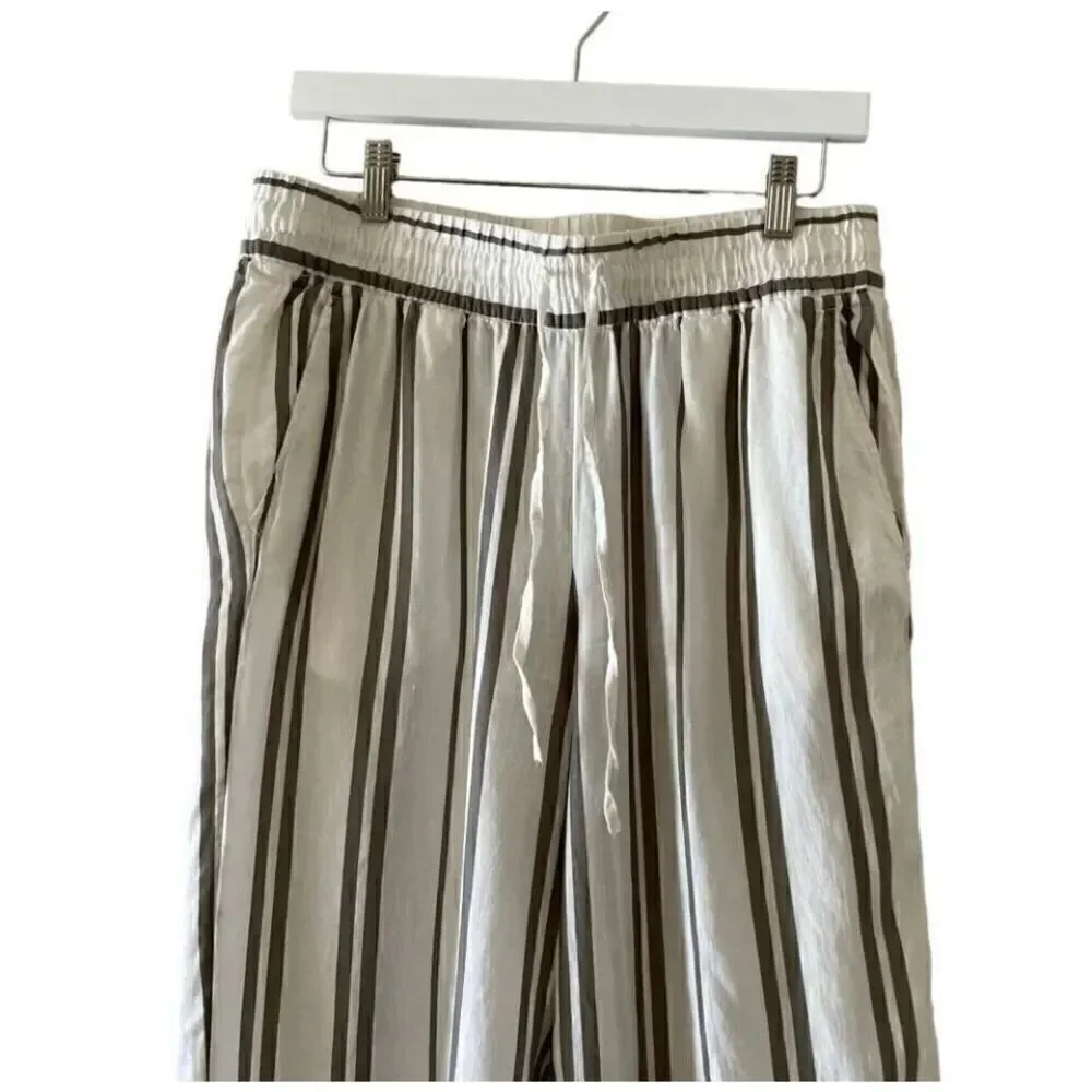 H & M Logg Linen Blend White Striped Culottes Ankle Length Pants  SZ 8 # 1519